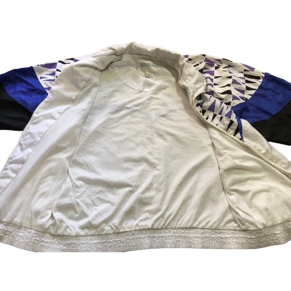 Vintage Wilson Windbreaker Jacket Womens Large L Tennis White Purple Geometric - Picture 4 of 13